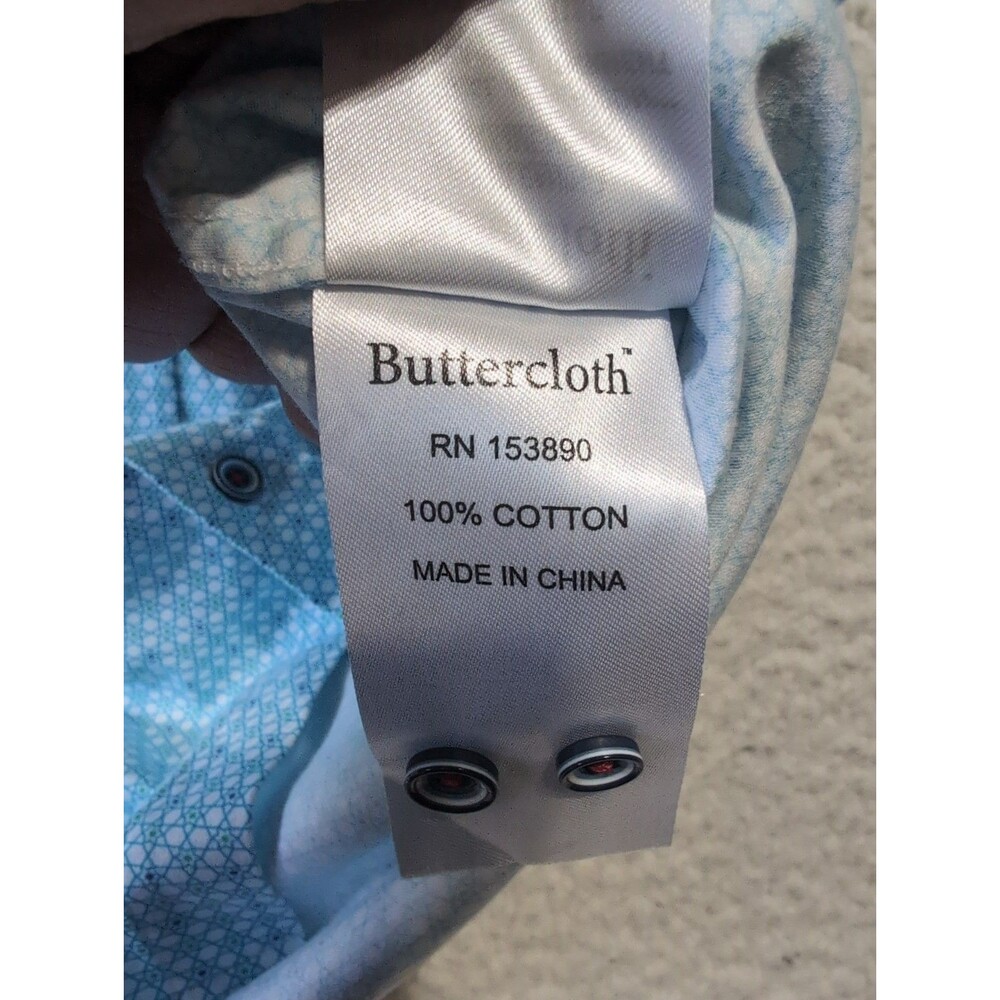 2pk Lot Buttercloth Mens L Regular Fit Dress Shirt Blue Geometric Cotton Button - Picture 8 of 9